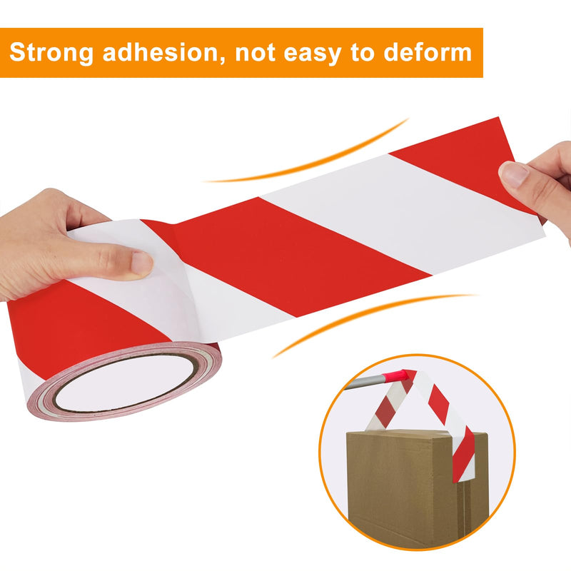 Red & White Safety Tape, 3 Inch x 108FT, Red & White Hazard Warning Stripe Tape, Floor Marking Tape, Strong Adhesive Caution Tape Roll for Walls, Floors, Equipment