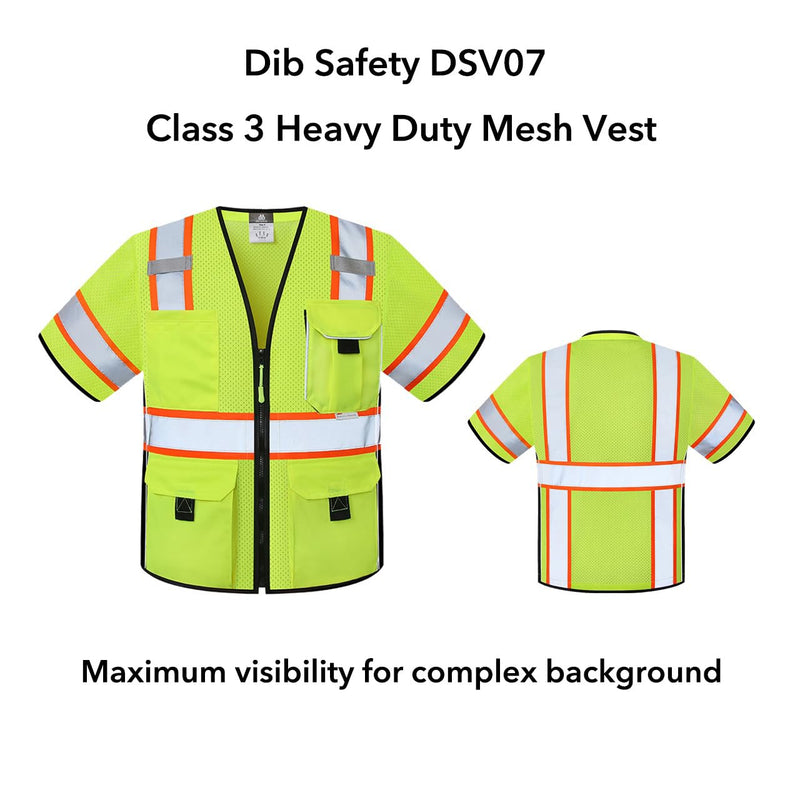 Dib Safety Reflective Mesh Vest ANSI Class 3, High Visibility with Pockets and Zipper, Made with 3M Reflective Tape, Yellow XL X-Large Yellow / Class 3