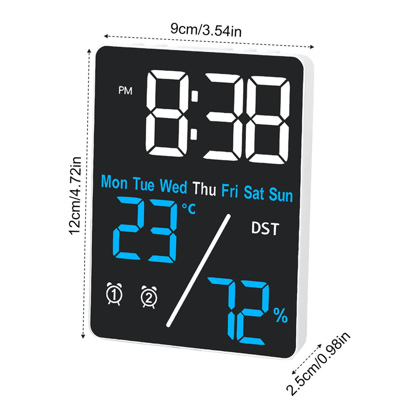 [Australia - AusPower] - Digital Room Thermometer Hygrometer Alarm Clock, 5.9 inch Desktop Accurate Humidity Temperature Monitor Meter for Indoor Outdoor Kitchen Office Bedroom Livingroom (Battery Not Included) 