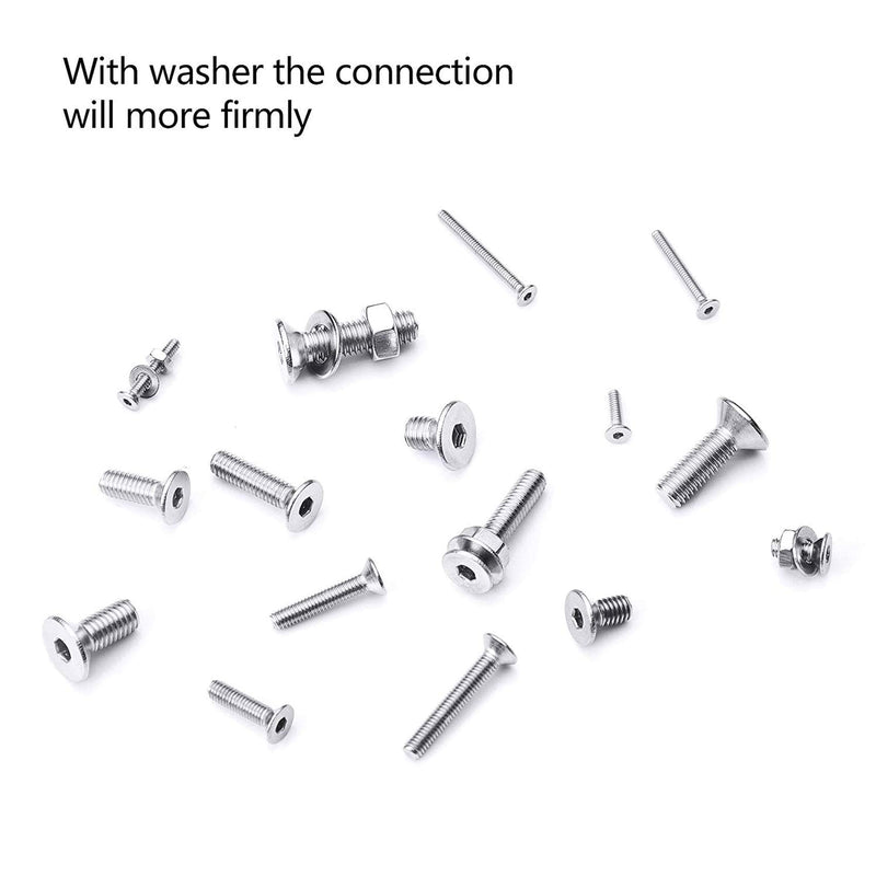 NINDEJIN 880Pcs M2 M3 M4 M5 Stainless Steel Precise Metric Hex Socket Head Cap Machine Screws,Round Flat Socket Bolts and Nuts Set and Washers Assortment Kit +Wrench (Flat Head Cap) 880 Hex Flat Head Socket Screws Nuts