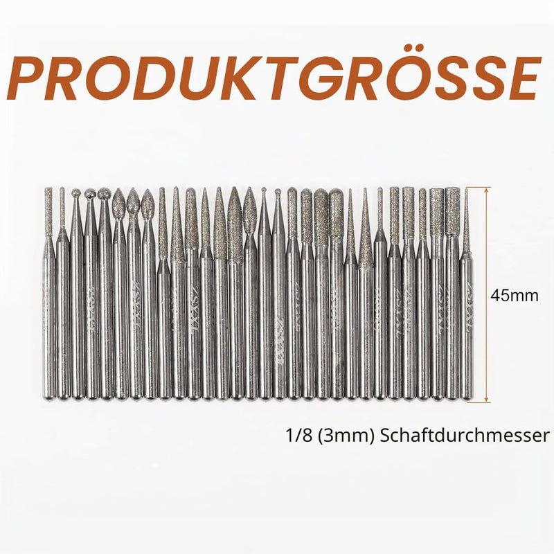30 pieces diamond grinding pin, 3 mm, mini diamond burr, drill grinding pen, diamond cutter set, carbide grinding pin, diamond cutter grinding for gemstone, for grinding, polishing, engraving