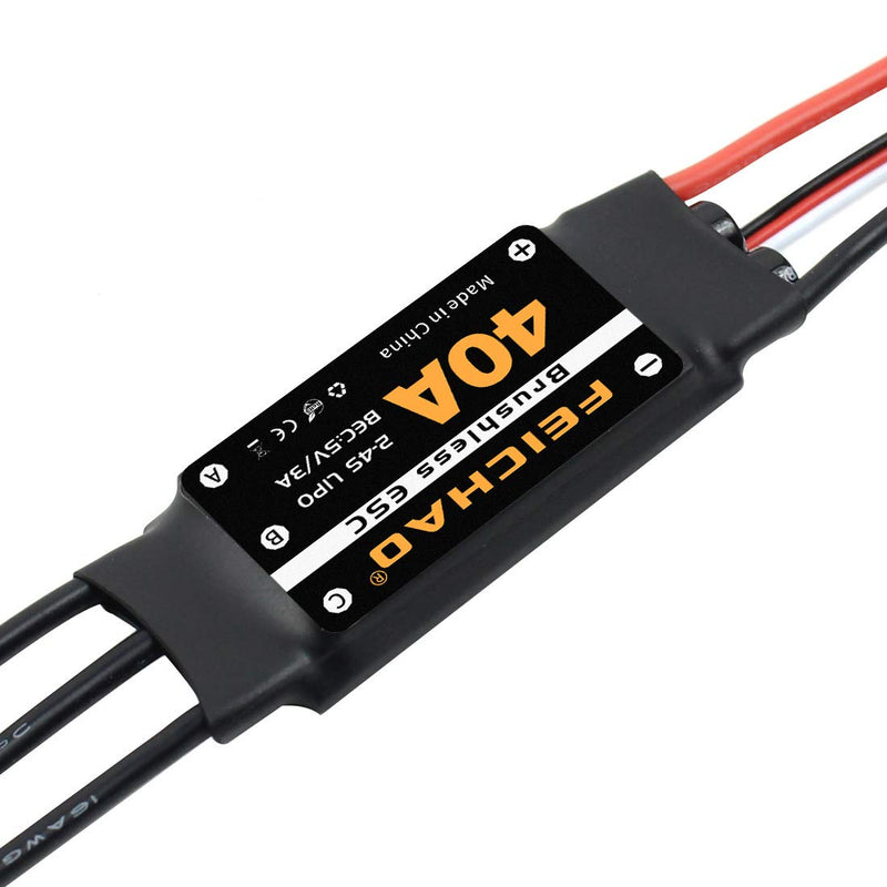 FEICHAO 40A Brushless ESC 2-4S Speed Controller with 5V 3A BEC for Fixed Wing DIY RC Multi-axis Aircraft Drone Helicopter (4Pcs Long Cable)