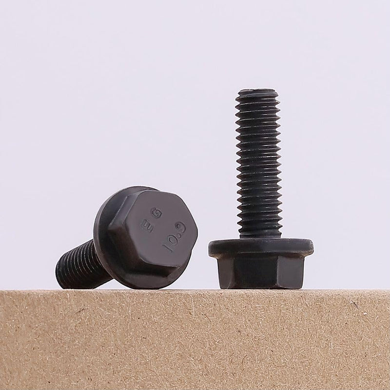[Australia - AusPower] - M12-1.75 x 45mm (6 pcs) Flanged Hex Bolt Screws Black Oxide Finish, 10.9 Grade Alloy Steel, Large Flange Washer Head Bolt, DIN6921/GB5789, Full Thread M12-1.75 x 45mm 6 