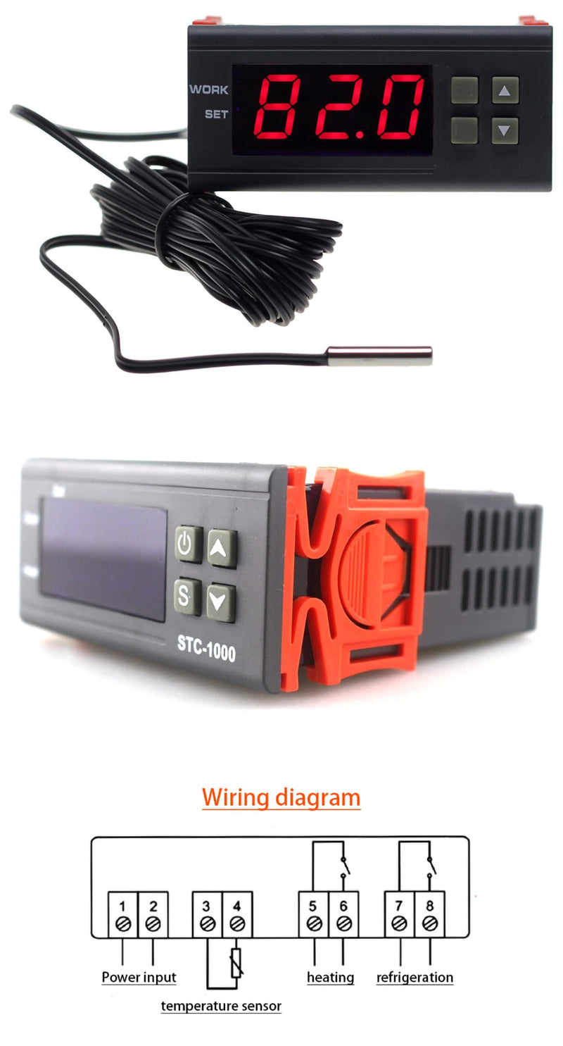 [Australia - AusPower] - DC12V Digital Temperature Controller STC-1000 Digital LED Display Fahrenheit Thermostat with 2m Waterproof Sensor DC 12V 