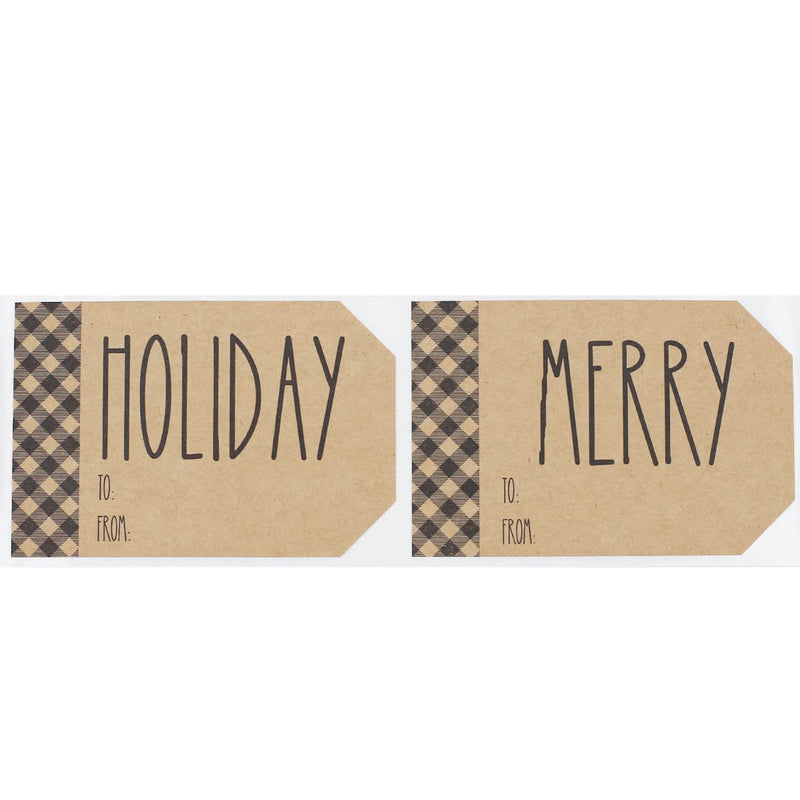 Rustic Farmhouse Christmas Gift Tag Stickers – 2 x 3 Inch Holiday Labels, Roll of 100 – Charming Holiday Adhesive to from Name Tags, Made in The USA