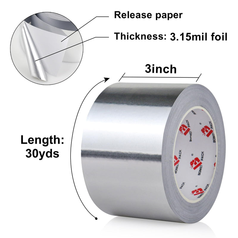 BOMEI PACK Aluminum Foil Tape,Heavy Duty Metal Foil Tape,High Temperature Silver Duct Tape,Perfect for Sealing & Patching,HVAC,Air Ducts,Insulation and Metal Repair (6 Inch) 6 Inch x 30 Yards