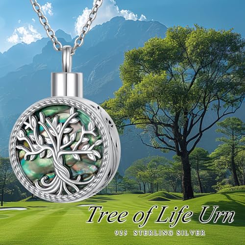 DAOCHONG Sterling Silver Tree of Life Urn Necklace for Ashes Tree of Life Ashes Necklaces