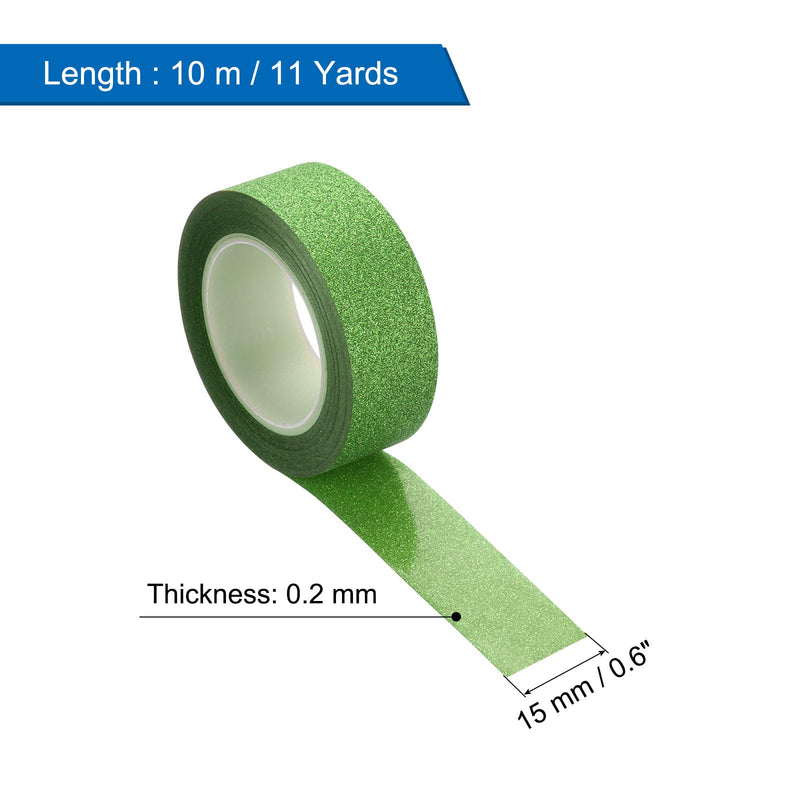 MECCANIXITY 4 Pcs 0.6 Inch x 11 Yards Glitter Washi Tape Green Crafting Tape Glitter Masking Tape Decorative Tape Self Adhesive Stick for Festival Decoration Scrapbooking,Planner,DIY
