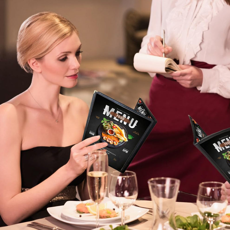 [Australia - AusPower] - Menu Covers 8.5 x 11 Inch Restaurant Menu-Holder - 2PCS 4 Page 8 View Transparent Menu Sleeve,Fits A4 Size Paper for Restaurant Menu Home Shool Office Daily (Black) 2 