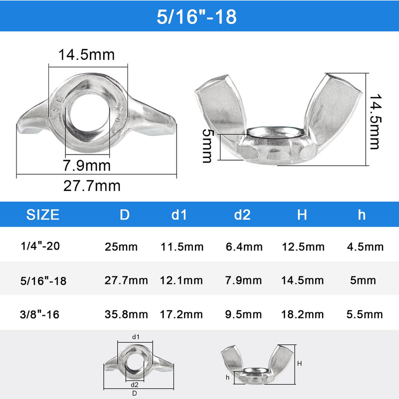 [Australia - AusPower] - 10PCS 5/16"-18 Wing Nuts,Stainless Steel 304 Butterfly Wing Nuts (5/16"-18 10PCS) 5/16"-18 10PCS 