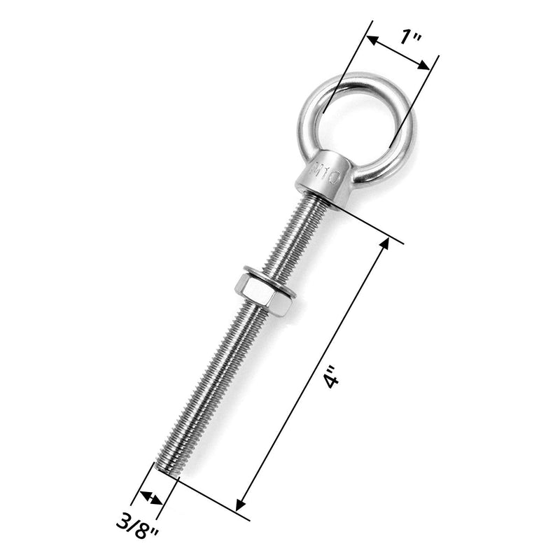 [Australia - AusPower] - QWORK Stainless Steel Machinery Eye Bolt with Shoulder, 5 Pack 3/8" x 4" Long Stainless Steel Marine Grade Shoulder Eye Bolt, Threaded Eyebolts 