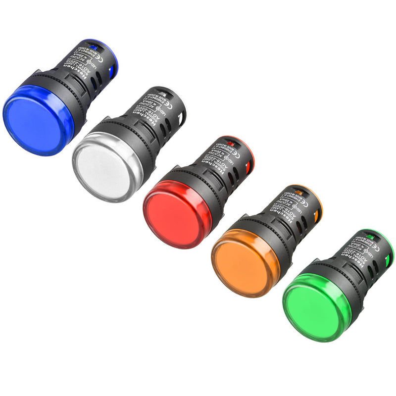 Heschen 22 mm LED Indicator Light, AD16-22D/S, 24VDC 20mA, Red, Green, Yellow, Blue, White Light Colour, Pack of 5