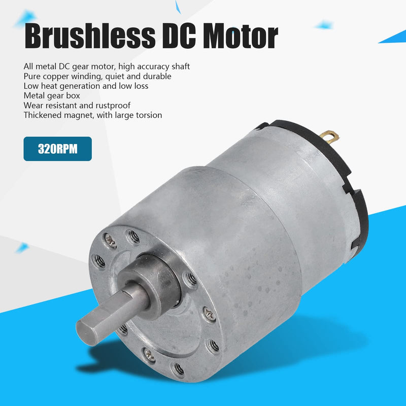 Gear Motor, DC 12V Gear Motor CW CCW Speed Reduction Copper Wire Motor with 6 mm D-Shaft JGB37-520, Gear Motor, Electric Fan Motors (320RPM) 320RPM