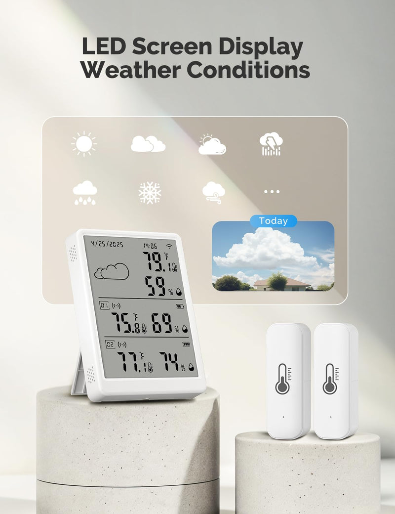 WiFi Hygrometer Thermometer 3 Pack, Digital Smart Temperature Humidity Monitor with 2 Wireless Sensors Indoor Kit, 382Ft Rang RF Remote Control