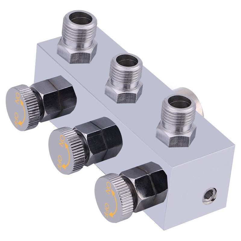 [Australia - AusPower] - Airbrush Manifold 3 Way Airbrush Hose Splitter Manifold Fitting 1/8" BSP with Adjust Knob Valve 