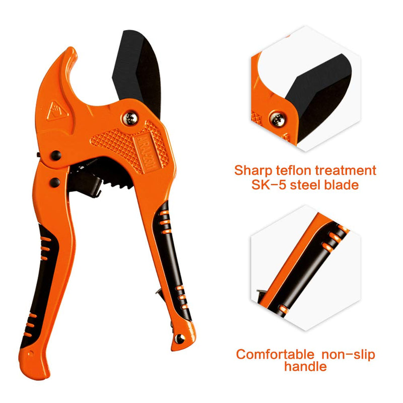 [Australia - AusPower] - AIRAJ- PVC Pipe Cutter | Cuts up to 1-5/8" (1.6'') | Ratcheting PVC Cutter Tool | PEX Pipe Cutter | V Shaped SK5 Steel Blade | For cutting PVCCPVCPPPEXPE Plastic Pipes 1-5/8"(42mm) 