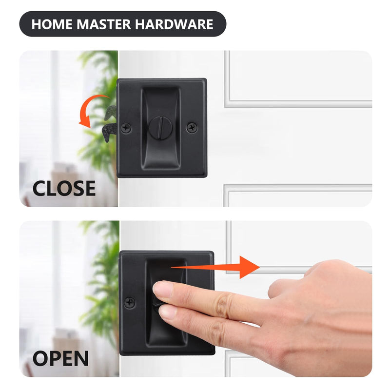 HOME MASTER HARDWARE Privacy Pocket Door Lock Pull Replace Damaged Or Old Sliding Door Locks Premium Quality Solid Brass Matte Black Pocket Door Hardware 2-3/4”x2-1/2”,for 1-3/8” Thickness Door 1 Pack 2-3/4”x2-1/2” Black-1PACK