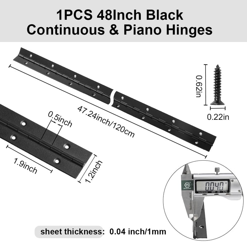 [Australia - AusPower] - Piano Hinge 48 Inch x 1.2 Inch Heavy Duty Stainless Steel Black Continuous & Piano Hinges for Cabinets Boat Marine Door, 0.04" Leaf Thickness 1.2'' Open Width 