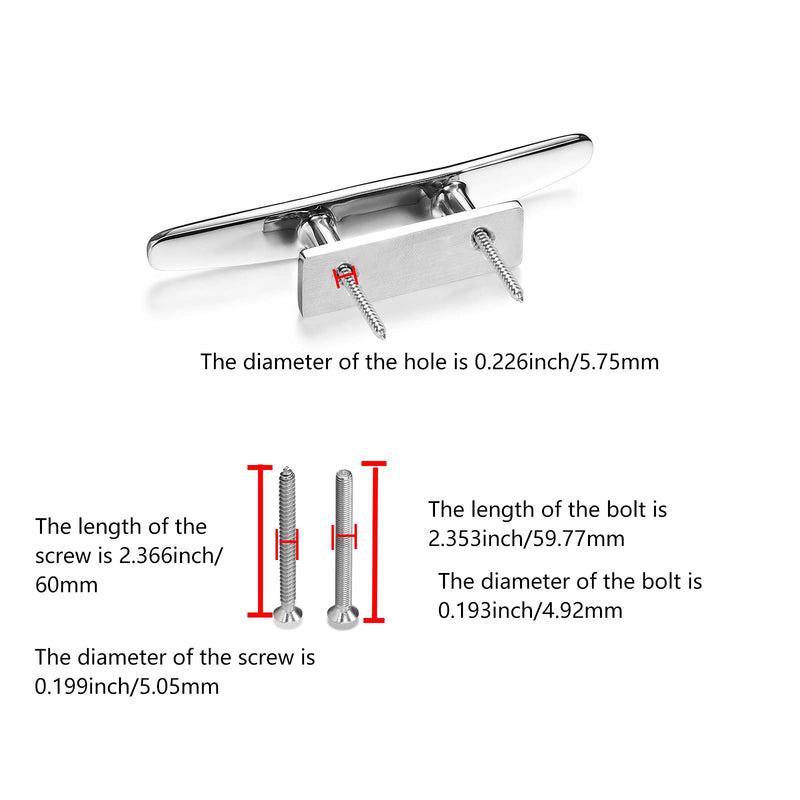 Stainless Steel Boat Cleats 4"/5"/6", Marine Dock Cleats, Heavy Duty 316 Stainless Steel, Mirror Polished, Curtain Tie, Hook, Include Installation Screws 6 inch（2 Pieces）