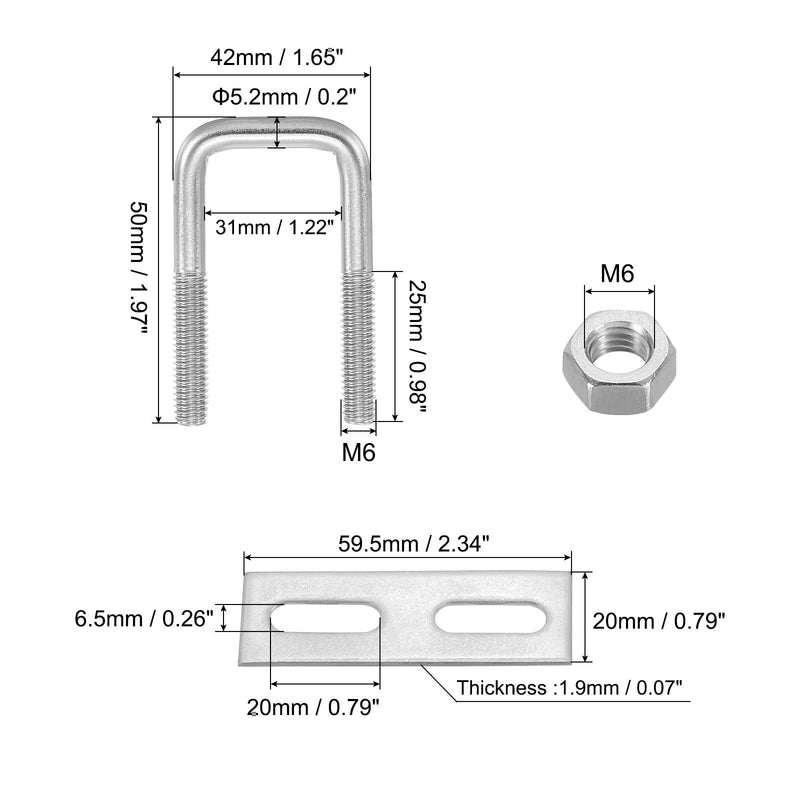 [Australia - AusPower] - PATIKIL M6x30x50mm Square U-Bolts Kit, 2Set 304 Stainless Steel Square U Shaped Bolts Replacement Parts with Frame Plates and Nuts for Ski Board Sailboat Trailer M6*30*50mm 