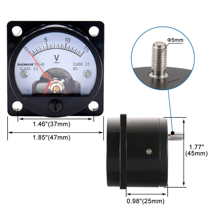 [Australia - AusPower] - Baomain Round Analog Dial Panel Meter Voltmeter Gauge SO-45 DC 0-15V Class 2.5 