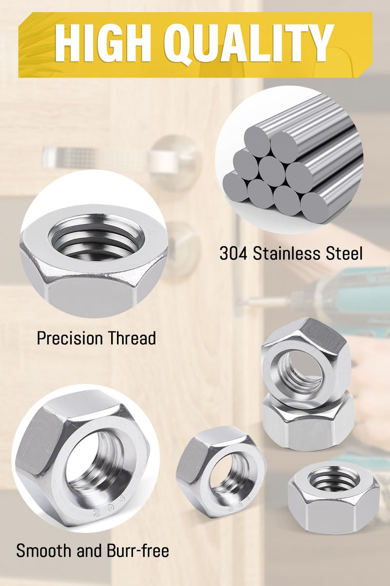[Australia - AusPower] - 100Pcs #8-32 Stainless Hex Nuts 304 Stainless Steel Nuts for Lndustrial Construction Fasteners 100 
