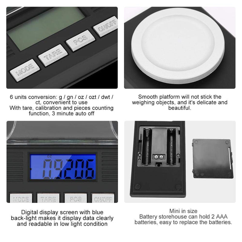 [Australia - AusPower] - Digital Milligram Jewelry, LED Digital Display Mini Portable High Precision 0.001g Pocket Jewelry with Calibration Weights Tweezers and Weighing Pans (100g) 