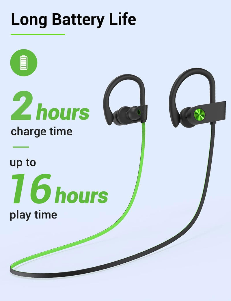[Australia - AusPower] - Stiive Bluetooth Headphones, 5.3 Wireless Sports Earbuds IPX7 Waterproof with Mic, Stereo Sweatproof in-Ear Earphones, Noise Cancelling Headsets for Gym Running Workout, 16 Hours Playtime - GreenBlack A,GreenBlack 