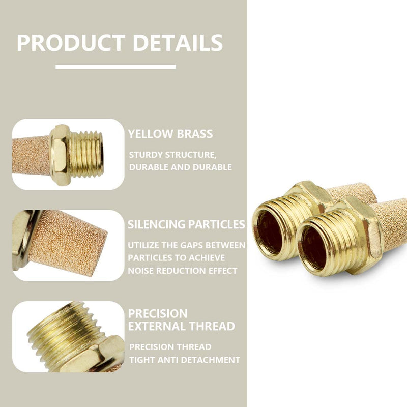 [Australia - AusPower] - Bwintech 10 Pcs SL-02 Air Silencer, 1/4 Inch Male Thread Sintered Brass Exhaust Silencer 1/4" 
