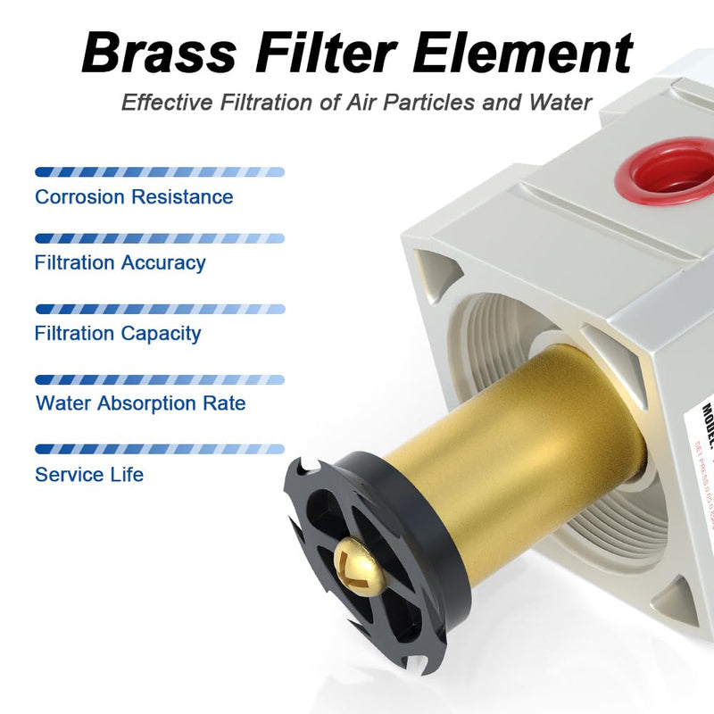 [Australia - AusPower] - 1/4"NPT Air Filter Regulator Combo Piggyback,5 Micron Brass Element, Semi-Auto Drain,Air Pressure Regulator AW2000-02,0-150 psi Gauge 1/4" NPT 