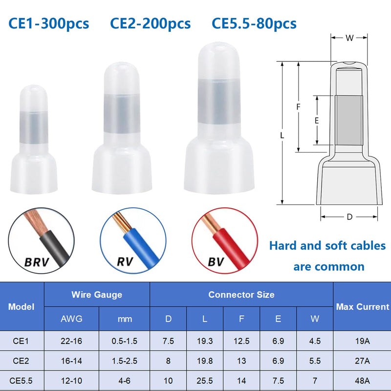 [Australia - AusPower] - smseace 580Pcs 3-Values Closed End Crimp Terminal 22-16/16-14/12-10AWG Wire End Caps Closed End Wire Connectors 