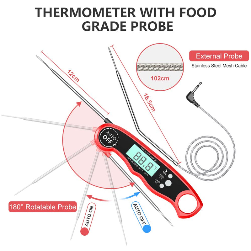 [Australia - AusPower] - CIRYCASE Digital Meat Thermometer, Instant Read Roasting Thermometer, Oven Thermometer, External Long Probe with 102 cm Stainless Steel Cable, Alarm Setting, Oven Thermometer for Kitchen, BBQ, Oven 