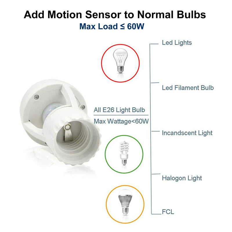 [Australia - AusPower] - 2pcs Motion Activated Light Sockets, E26/E27 Screw in Add on/off Motion Sensor Sockets for Existing Lights, Dusk and Dawn Auto Motion Sensor Light Sockets Indoor for Porch Garage Basement 2 