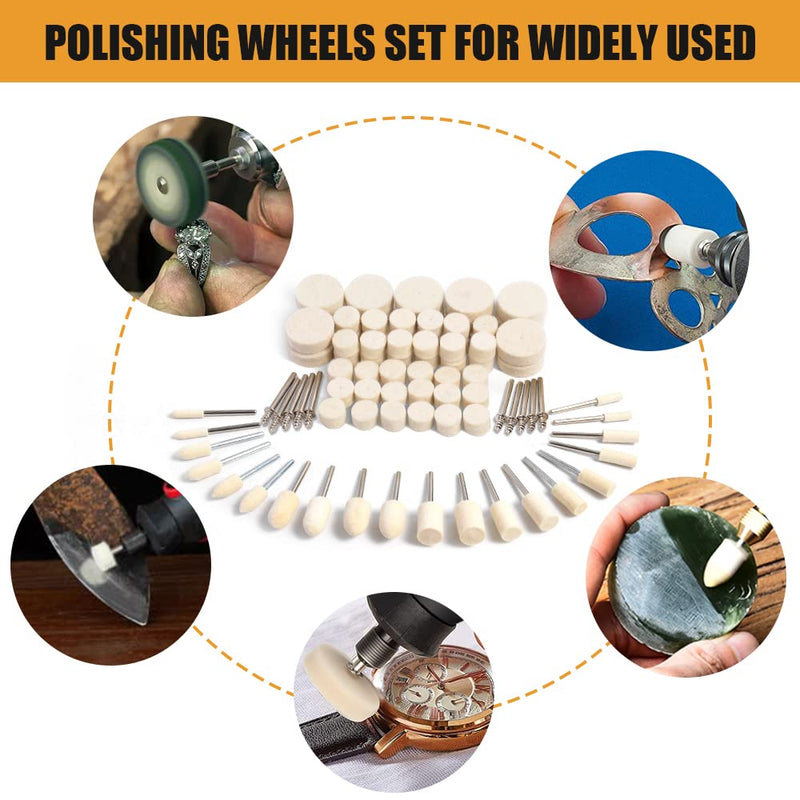 [Australia - AusPower] - 80PCS Polishing Buffing Wheel for Dremel Polishing Kit, Wool Felt Polishing Wheel for Dremel Rotary Tool Accessories, with 1/8" Shank for Jewelry Metal Polishing 