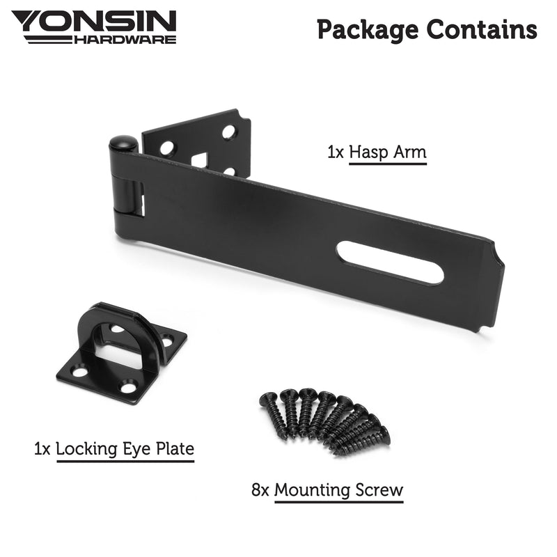 [Australia - AusPower] - 7-1/2" Door Padlock Safety Hasp Latch Heavy Duty, Door Hasp Clasp Lock Gate Shed Hasp Latch Lock for Door Window Fence Gate Barn, 304 Stainless Steel, Thickness 1/8”, Black, 1 Pack 7-1/2 Inch 