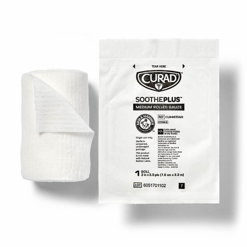 [Australia - AusPower] - Curad SoothePlus Rolled Gauze with Arm & Hammer Baking Soda, 3" x 2.5 yds, 5 count (Pack of 1) 5 Count (Pack of 1) 