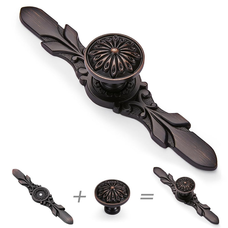 10Set Cabinet Knobs & Back plate,ORB Flower Drawer Hardware for Kitchen | 1-1/5”Flower Knobs and 5-4/5”Plate for Kitchen Bathroom,TV Cabinets Decorative Knobs and Drawers Cabinet Hardware Oil Rubbed Bronze 10