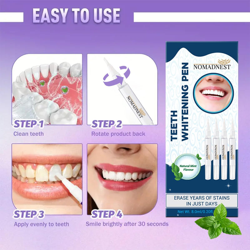 [Australia - AusPower] - NomadNest Teeth Whitening Pen (4 Pcs) - Painless Teeth Whitener, No Sensitivity, Mint Flavor, Travel-Friendly 