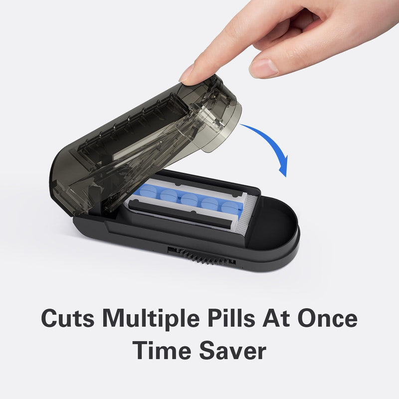 [Australia - AusPower] - ONE PIX Pill Cutter Splitter for Small and Tiny Pills, Pill Cutter for Cutting Multiple Pills at a Time in Half, Pill Cutter for Small or Large Pills with Hidden Sharp Stainless Steel Blade, Grey 