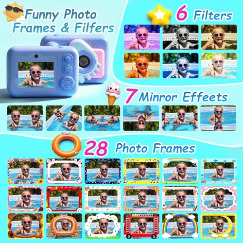 Kids Toy Camera Waterproof with 32GB Card, Fun Christmas & Birthday Gift for Boys & Girls Ages 3+, 48MP 1080P HD Underwater Digital Camera, IP68 Shockproof – (Footprint Blue)