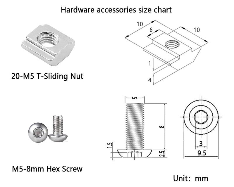 [Australia - AusPower] - 20 Set 2020 Series Aluminum Extrusion Profile Connector with 2028 Corner Bracket, 42pcs T-Slot Sliding Nuts and Hex Screw Bolt Include a Wrench, for 6mm 20S Extruded AL Profile Rail Reinforcing 90 Degree Silver 