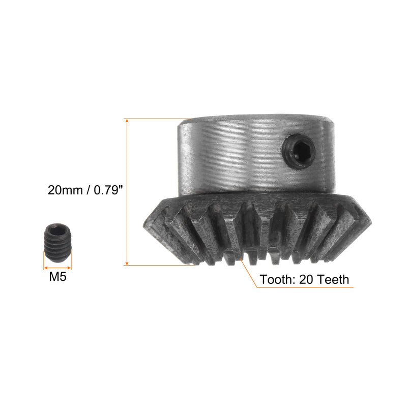 [Australia - AusPower] - 2pcs Bevel Gear 1.5M 20 Teeth 12mm Shaft Hole 1:1 Tapered Bevel Pinion Gear 45# Steel 1.5 Module 90 Degree Steering Gear with M5 Fixing Hole, for Hardware Mechanical Rotation 12 mm 