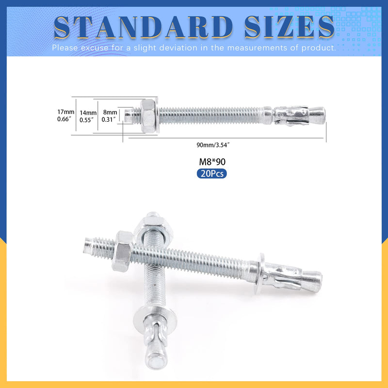 [Australia - AusPower] - Glarks 20Pcs 5/16" x 3-1/2" Wedge Anchors Zinc Plated Heavy Duty Fastener for Concrete 3/10" x 3-1/2"(20pcs) 