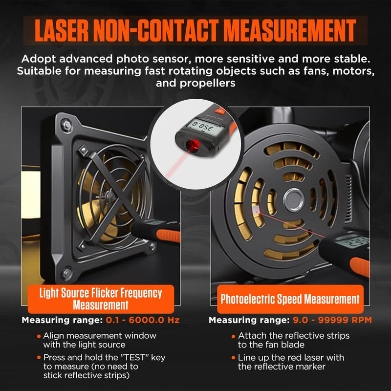[Australia - AusPower] - Tachometer Contact & Non-contact Digital Tachometer 4 Test Mode Laser Photo Tachometer 1.0?99999RPM High Accuracy RPM Tachometer with 4 Contact Probes, Backlit Display, Data Memory/Hold,Auto Power Off 