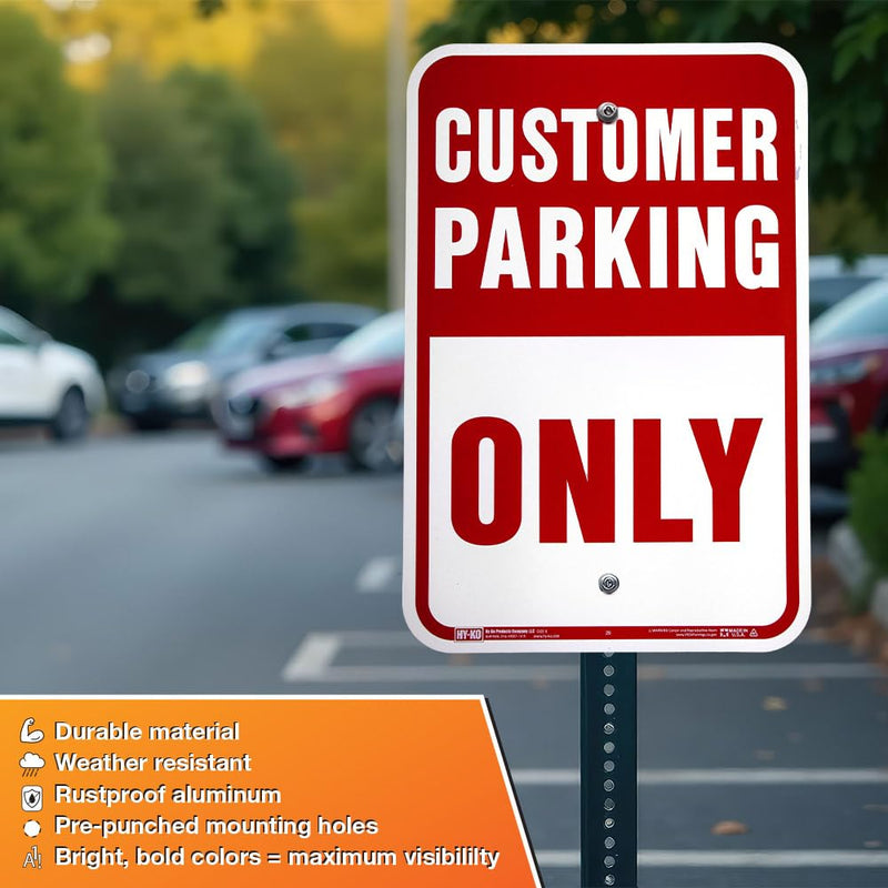 Hy-Ko Aluminum Signs, 12” x 18”, Durable Long-Lasting Contrasting Metal Signs for Outdoor Use for Businesses, Property, Clear & Easy to Read Informational Display Customer Parking Only