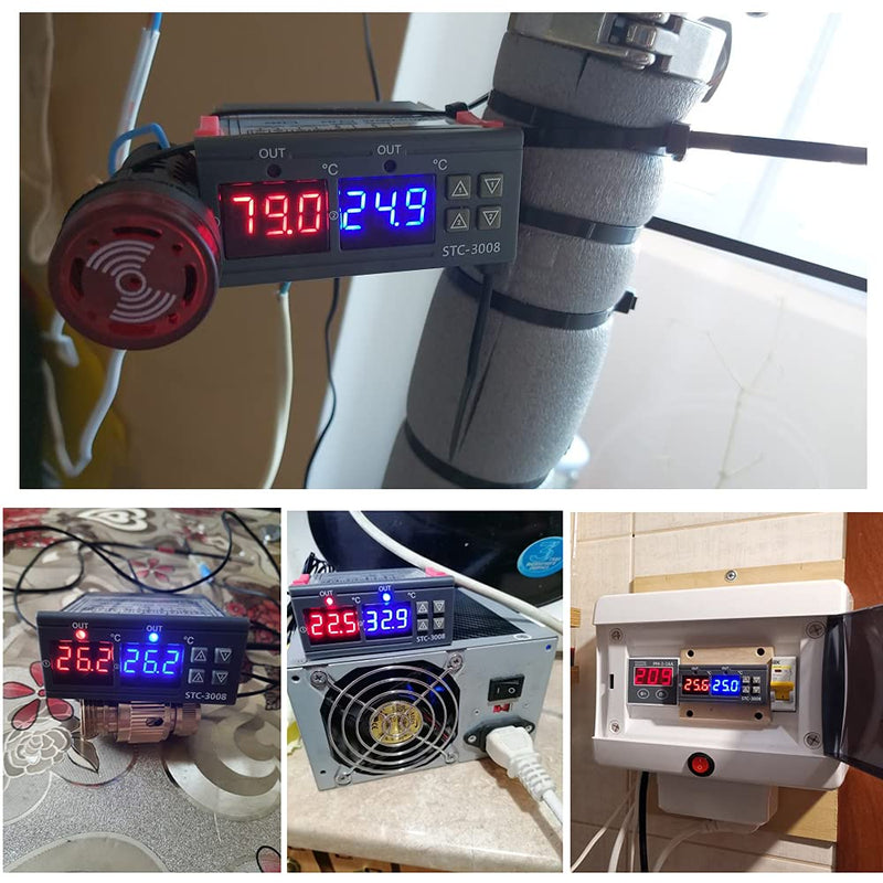 KETOTEK Digital Temperature Controller 230 V with 2 Sensors, STC 3008 Thermostat | 2-in-1 Temperature Switch Heating & Cooling for Greenhouse Incubator & Reptiles, 220V Relay Temperature Controlled Regulator AC 220V Relay output