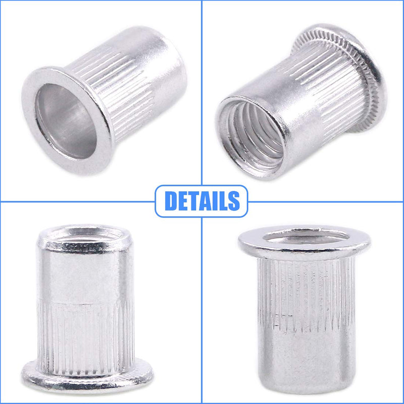 Glarks 210Pcs Aluminum Alloy M3 M4 M5 M6 M8 M10 Flat Head Metric Threaded Rivetnut Insert Nutsert Rivet Nut Assortment Kit