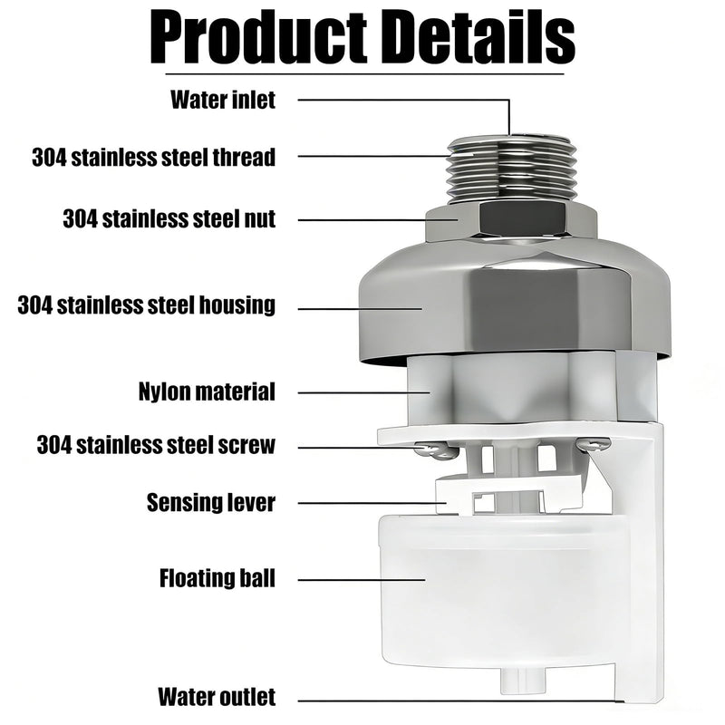 [Australia - AusPower] - 4pcs 304 Stainless Steel Automatic Water Float Valve 1/2" and 3/4" Connection Types Precise Control Water Level Controller Water Level Control Float Valve for Sink for Water Tank Livestock Troughs 4 
