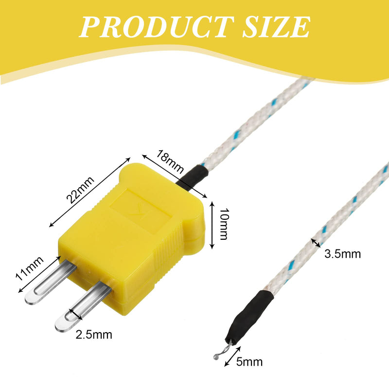 30 Pieces 3 Meters K Type Mini-Connector Thermocouple Temperature Probe Sensor K Type Thermocouple Wire Temperature Sensing Line Measure Range -50 to 400 Celsius, Compatible with TM902C/ TES1310 30