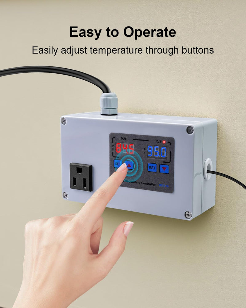 [Australia - AusPower] - 1100W Digital Temperature Controller, 110V 10A Thermostat Switch with Waterproof NTC 10K Sensor Probe, for Refrigerator Freezer Aquarium Heaters or Cooling Devices 